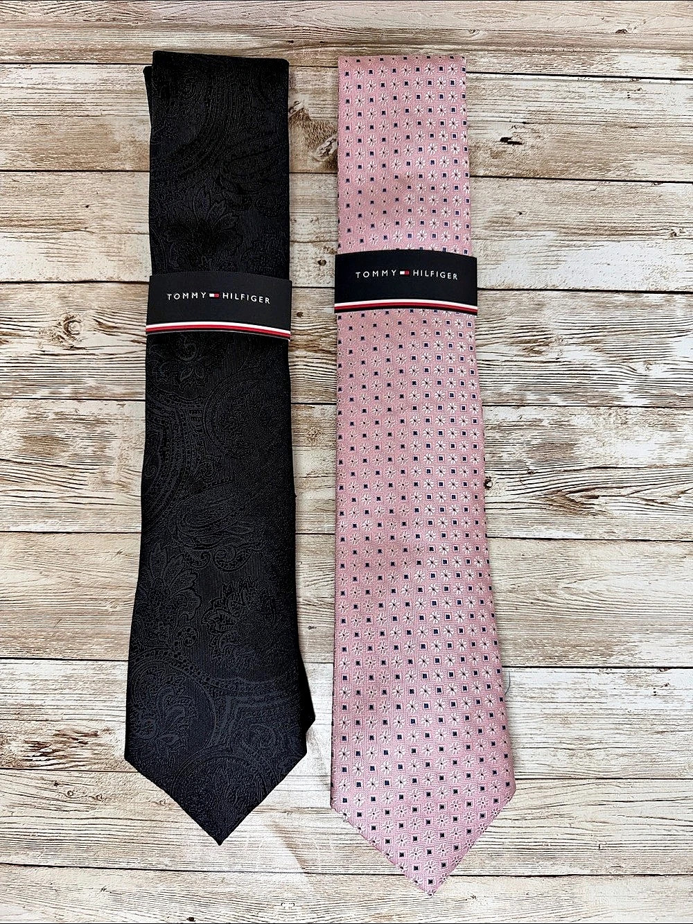Tommy Hilfiger Two-Pack Silk Ties Black & Pink NWT